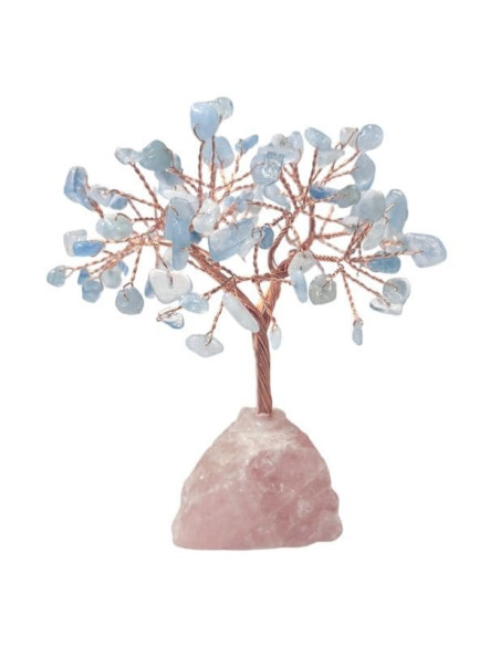 ARBRE AIGUE-MARINE QUARTZ ROSE 12-13CM