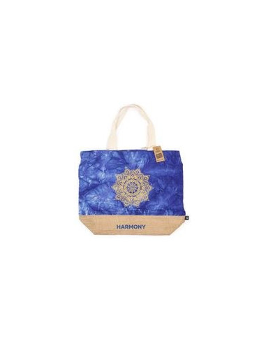 SAC ENTIÈREMENT NATUREL - DÉLAVAGE BLEU - MANDALA - HARMONIE