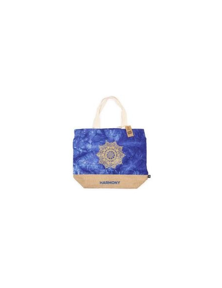SAC ENTIÈREMENT NATUREL - DÉLAVAGE BLEU - MANDALA - HARMONIE