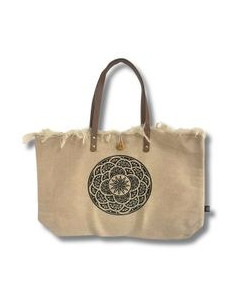 SAC EN TOILE NATURELLE POIGNÉE EN CUIR - MANDALA