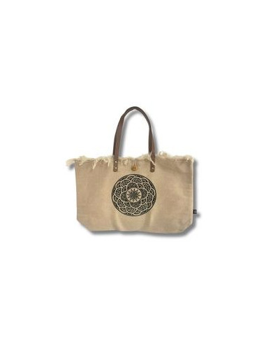 SAC EN TOILE NATURELLE POIGNÉE EN CUIR - MANDALA