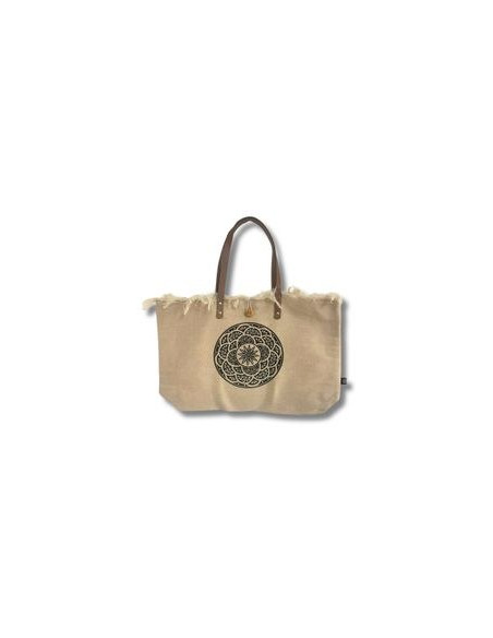 SAC EN TOILE NATURELLE POIGNÉE EN CUIR - MANDALA