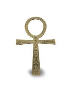 CROIX ANKH SUSPENDU EMBOSSÉ 20 CM LAITON