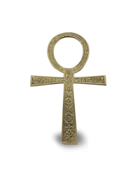 CROIX ANKH SUSPENDU EMBOSSÉ 20 CM LAITON
