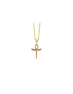 PENDENTIF CROIX ANKH ET LIBELLULE EGYPTE PLAQUÉ OR 18K