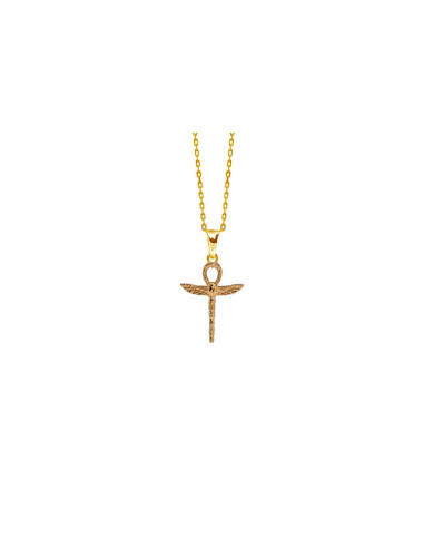 PENDENTIF CROIX ANKH ET LIBELLULE EGYPTE PLAQUÉ OR 18K