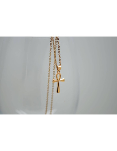 PENDENTIF CROIX ANKH EGYPTE PLAQUÉ OR 18K