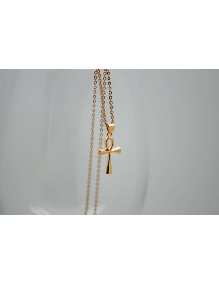 PENDENTIF CROIX ANKH EGYPTE PLAQUÉ OR 18K