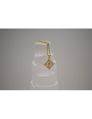 PENDENTIF NŒUD DE SORCIÈRE PLAQUÉ OR 18K ET OXYDE ZIRCONIUM BLANC