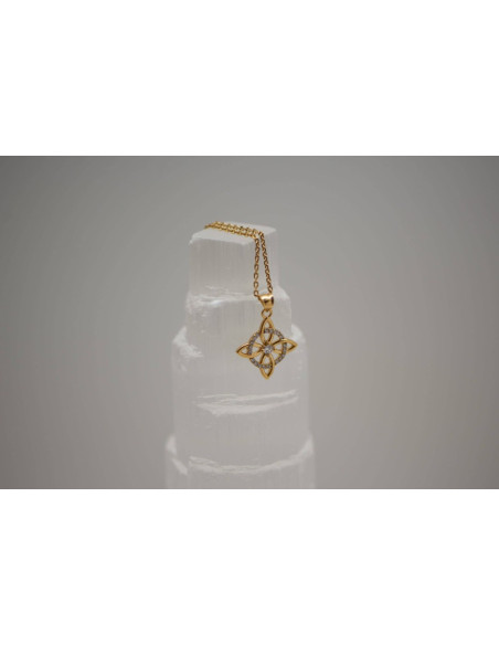 PENDENTIF NŒUD DE SORCIÈRE PLAQUÉ OR 18K ET OXYDE ZIRCONIUM BLANC