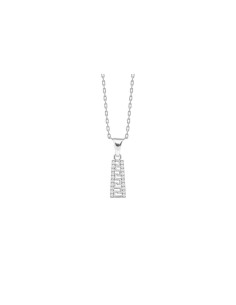 PENDENTIF CLÉ GRECQUE ARGENT 925 RHODIÉ ET OXYDE DE ZIRCONIUM CHAINE EN ACIER 40+5CM