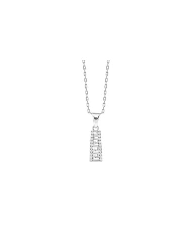 PENDENTIF CLÉ GRECQUE ARGENT 925 RHODIÉ ET OXYDE DE ZIRCONIUM CHAINE EN ACIER 40+5CM