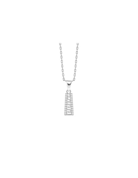 PENDENTIF CLÉ GRECQUE ARGENT 925 RHODIÉ ET OXYDE DE ZIRCONIUM CHAINE EN ACIER 40+5CM