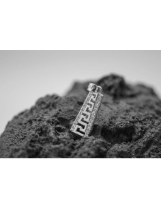 PENDENTIF CLÉ GRECQUE ARGENT 925 RHODIÉ ET OXYDE DE ZIRCONIUM CHAINE EN ACIER 40+5CM 2