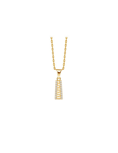 PENDENTIF CLÉ GRECQUE PLAQUÉ OR 18K ET OXYDE DE ZIRCONIUM CHAINE EN ACIER