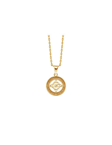 PENDENTIF FILIGRANE NŒUD DE SORCIÈRE PLAQUÉ OR 18K - CHAINE EN ACIER
