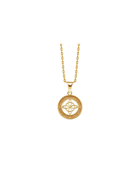 PENDENTIF FILIGRANE NŒUD DE SORCIÈRE PLAQUÉ OR 18K - CHAINE EN ACIER