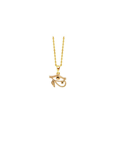 PENDENTIF OEIL D'HORUS EGYPTE PLAQUÉ OR 18 - CHAINE EN ACIER