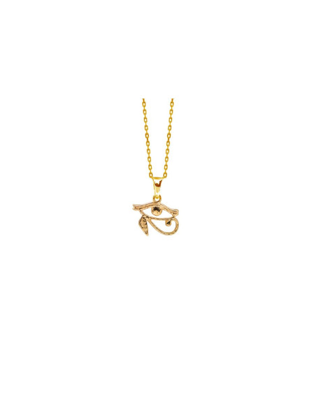 PENDENTIF OEIL D'HORUS EGYPTE PLAQUÉ OR 18 - CHAINE EN ACIER