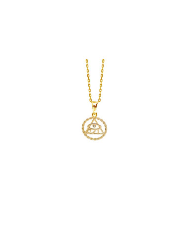 PENDENTIF OEIL D'HORUS EGYPTE PLAQUÉ OR 18K ET OXYDE DE ZIRCONIUM - CHAINE EN ACIER