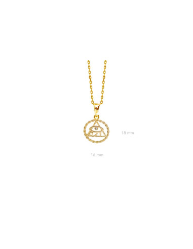 PENDENTIF OEIL D'HORUS EGYPTE PLAQUÉ OR 18K ET OXYDE DE ZIRCONIUM - CHAINE EN ACIER