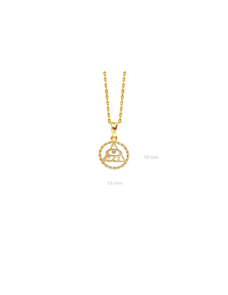 PENDENTIF OEIL D'HORUS EGYPTE PLAQUÉ OR 18K ET OXYDE DE ZIRCONIUM - CHAINE EN ACIER