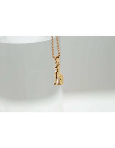 PENDENTIF CHAT EGYPTE PLAQUÉ OR 18K - CHAINE EN ACIER