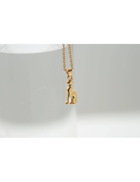 PENDENTIF CHAT EGYPTE PLAQUÉ OR 18K - CHAINE EN ACIER