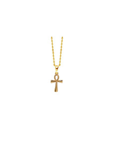 PENDENTIF CROIX ANKH EGYPTE PLAQUÉ OR 18K - CHAINE EN ACIER