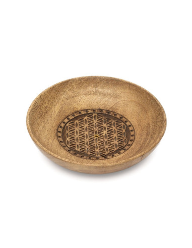 PORTE-ENCENSPORTE ENCENS COUPELLE FLEUR DE VIE BOIS DE MANGUIER - 13cm