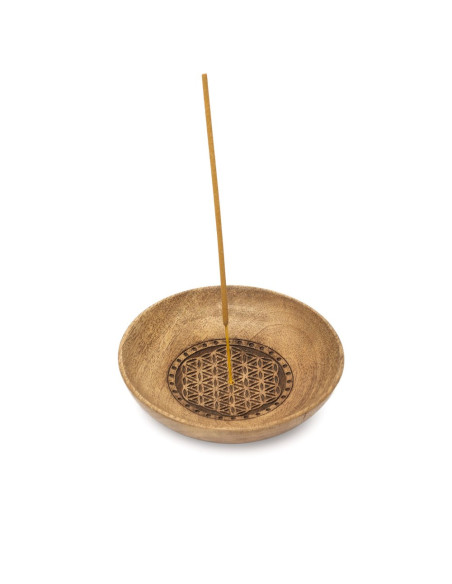 PORTE-ENCENSPORTE ENCENS COUPELLE FLEUR DE VIE BOIS DE MANGUIER - 13cm