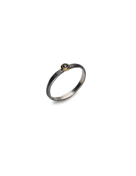 BAGUE DIAMANT NOIR T58 ARGENT 925 PL OR 2M