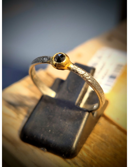 BAGUE DIAMANT NOIR T58 ARGENT 925 PL OR 2M