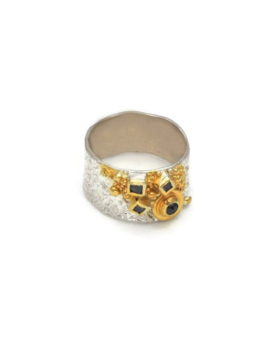 BAGUE DIAMANT NOIR/BRUT T57 ARGENT 925 PL OR 2M