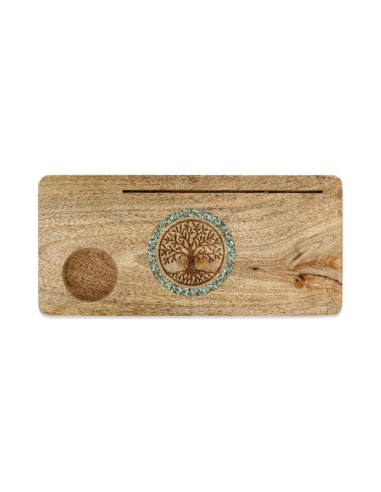 PORTE CARTE ARBRE DE VIE AMAZONITE - BOIS DE MANGUIER - 21.5 CM