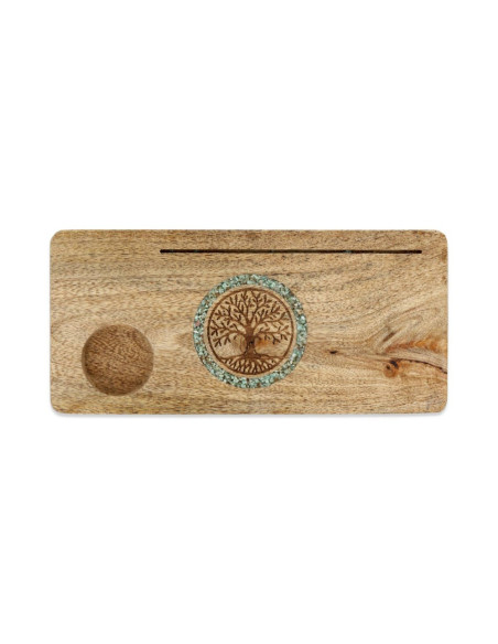 PORTE CARTE ARBRE DE VIE AMAZONITE - BOIS DE MANGUIER - 21.5 CM