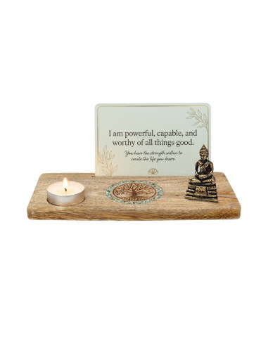 PORTE CARTE ARBRE DE VIE AMAZONITE - BOIS DE MANGUIER - 21.5 CM