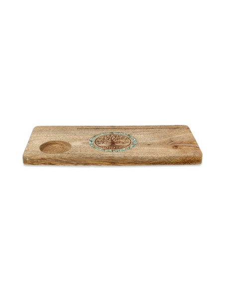 PORTE CARTE ARBRE DE VIE AMAZONITE - BOIS DE MANGUIER - 21.5 CM