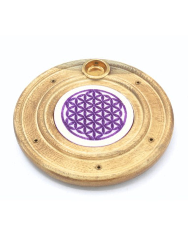 BRÛLEUR D'ENCENS EN BOIS FLEUR DE VIE VIOLETTE 10 CM