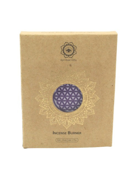 BRÛLEUR D'ENCENS EN BOIS FLEUR DE VIE VIOLETTE 10 CM