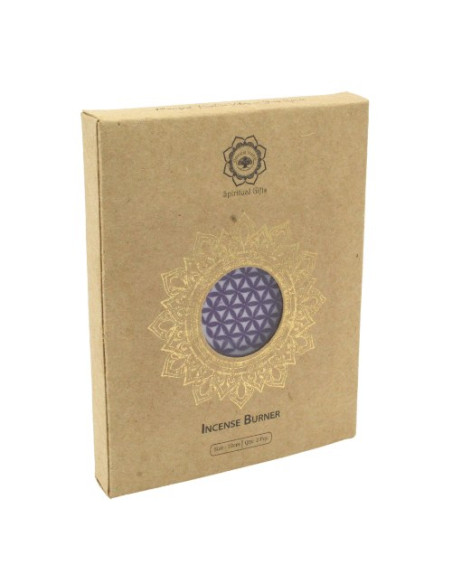 BRÛLEUR D'ENCENS EN BOIS FLEUR DE VIE VIOLETTE 10 CM