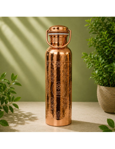 BOUTEILLE D'EAU EN PUR CUIVRE AVEC POIGNÉE – GRAVÉE