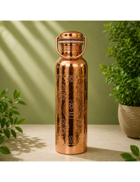 BOUTEILLE D'EAU EN PUR CUIVRE AVEC POIGNÉE – GRAVÉE