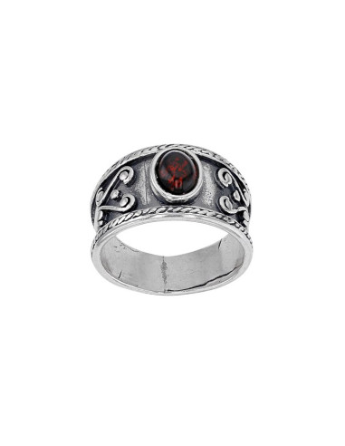BAGUE AMBRE CERISE OVALE EN ARGENT 925/1000 VIEILLI