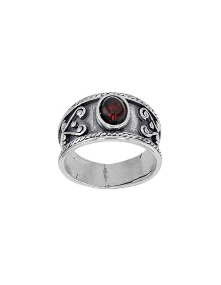 BAGUE AMBRE CERISE OVALE EN ARGENT 925/1000 VIEILLI