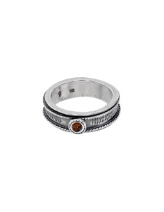 ANNEAU TOURNANT AMBRE COGNAC, ARGENT 925/1000 VIEILLI
