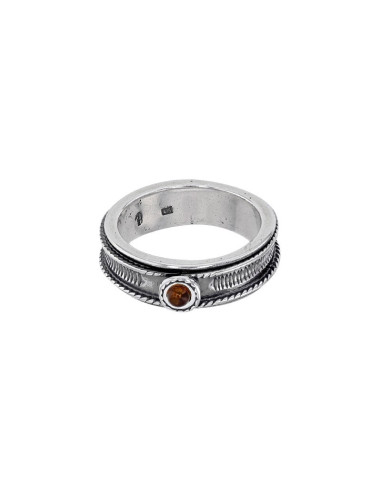 ANNEAU TOURNANT AMBRE COGNAC, ARGENT 925/1000 VIEILLI