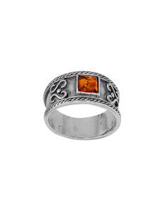 BAGUE ANTIQUE AMBRE COGNAC CARRÉ EN ARGENT 925/1000 VIEILLI