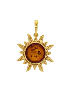 PENDENTIF SOLEIL AMBRE COGNAC EN ARGENT 925/1000 DORÉ