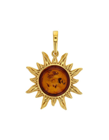 PENDENTIF SOLEIL AMBRE COGNAC EN ARGENT 925/1000 DORÉ